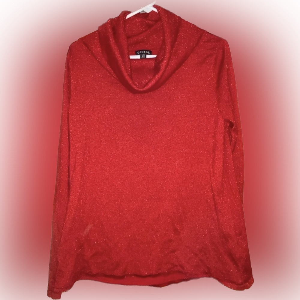 Vintage George Red Sparkle Cowl Neck Sweater size 16-18 (SW-23)